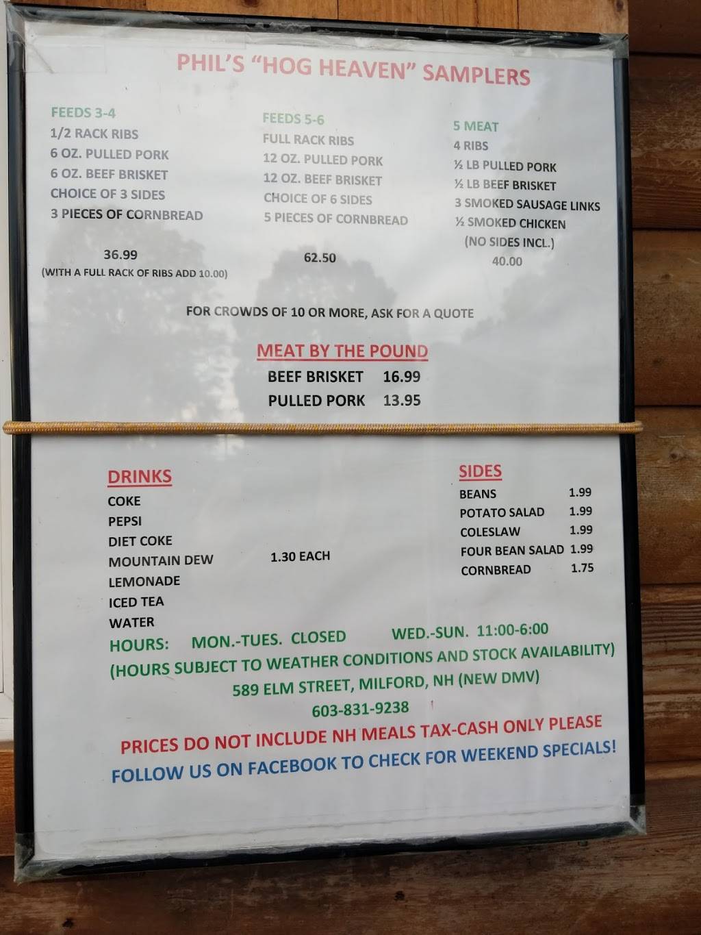 Phils Old Fashioned BBQ | restaurant | 589 Elm St, Milford, NH 03055, USA | 6038319238 OR +1 603-831-9238