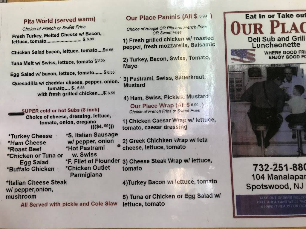 Our Place Restaurant | restaurant | 104 Manalapan Rd, Spotswood, NJ 08884, USA | 7322518800 OR +1 732-251-8800