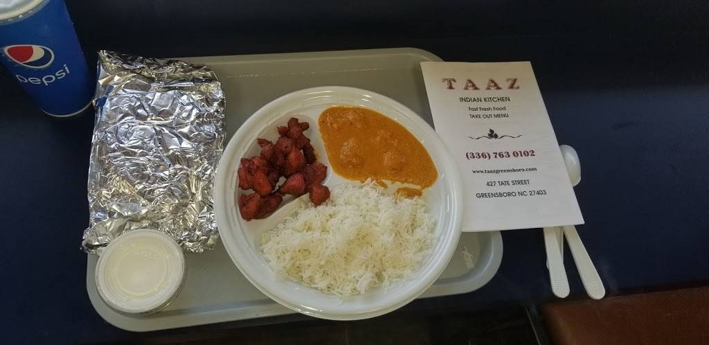 taaz Indian Kitchen | restaurant | 427 Tate St, Greensboro, NC 27403, USA | 3367630102 OR +1 336-763-0102