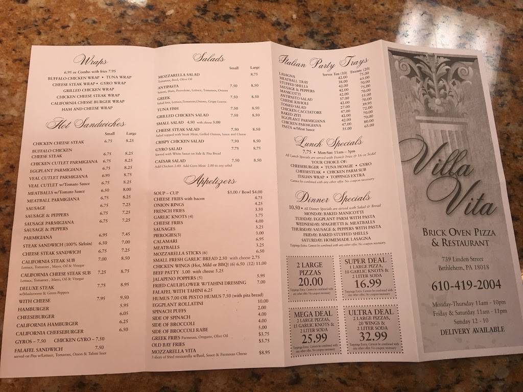 Villa Vita | restaurant | 739 Linden St, Bethlehem, PA 18018, USA | 6104192004 OR +1 610-419-2004