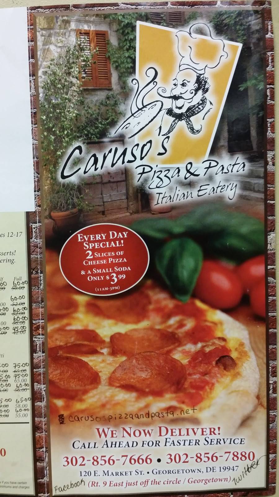Carusos Pizza & Pasta Italian Eatery | restaurant | 120 E Market St, Georgetown, DE 19947, USA | 3028567666 OR +1 302-856-7666