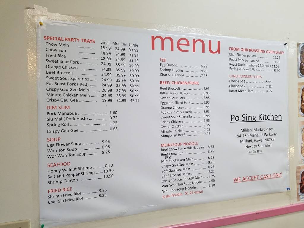 PO Sing Kitchen | restaurant | 94-780 Meheula Pkwy E, Mililani, HI 96789, USA | 8086239878 OR +1 808-623-9878