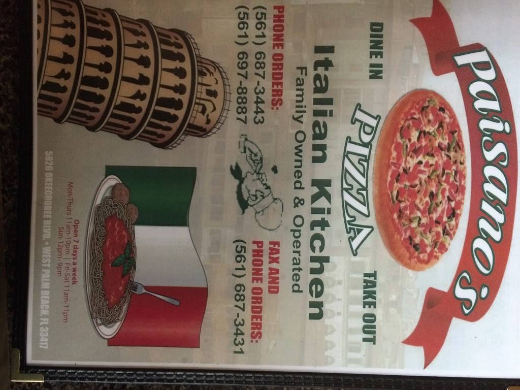 Paisanos Pizza | restaurant | 5926 Okeechobee Blvd, West Palm Beach, FL 33417, USA | 5616873443 OR +1 561-687-3443