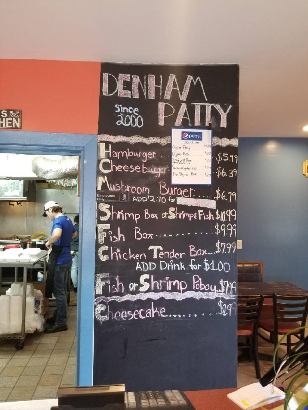 Denham Patty Restaurant & Sea Food | restaurant | 243 Florida Ave SE, Denham Springs, LA 70726, USA | 2256676929 OR +1 225-667-6929