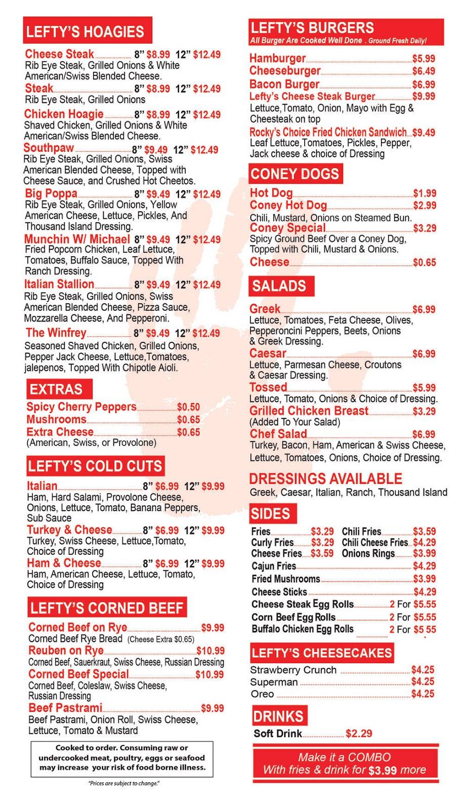 Leftys Cheesesteak | restaurant | 23600 Michigan Ave, Dearborn, MI 48124, USA | 3137697200 OR +1 313-769-7200