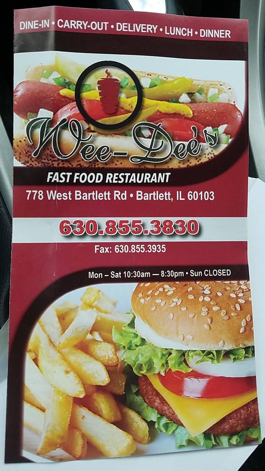 Wee-Dee’s | restaurant | 778 W Bartlett Rd, Bartlett, IL 60103, USA | 6308553830 OR +1 630-855-3830