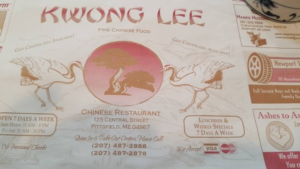 Kwong Lee | restaurant | 125 Central St, Pittsfield, ME 04967, USA | 2074872888 OR +1 207-487-2888
