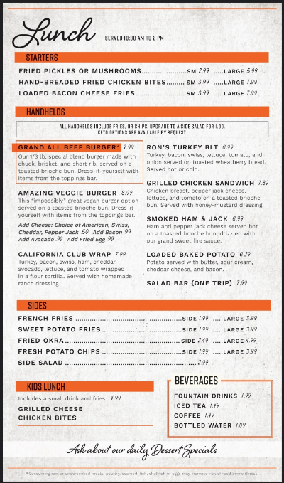 The Grand Cafe | restaurant | 423 E Grand Ave, Ponca City, OK 74601, USA | 5807622310 OR +1 580-762-2310