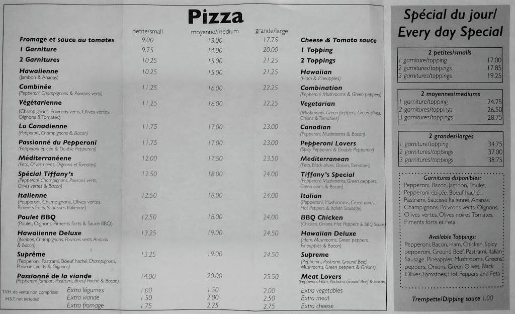 Tiffanys Pizza | restaurant | 968 Notre Dame St, Embrun, ON K0A 1W0, Canada | 6134432381 OR +1 613-443-2381