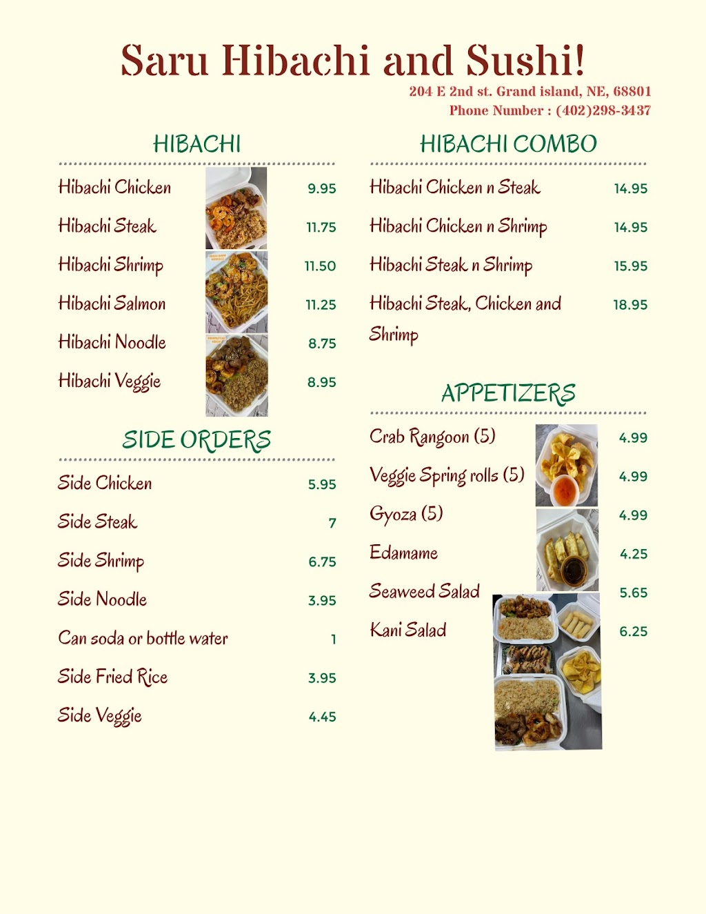 Saru hibachi and sushi Grand Island | restaurant | 204 E 2nd St, Grand Island, NE 68801, USA | 4022983437 OR +1 402-298-3437