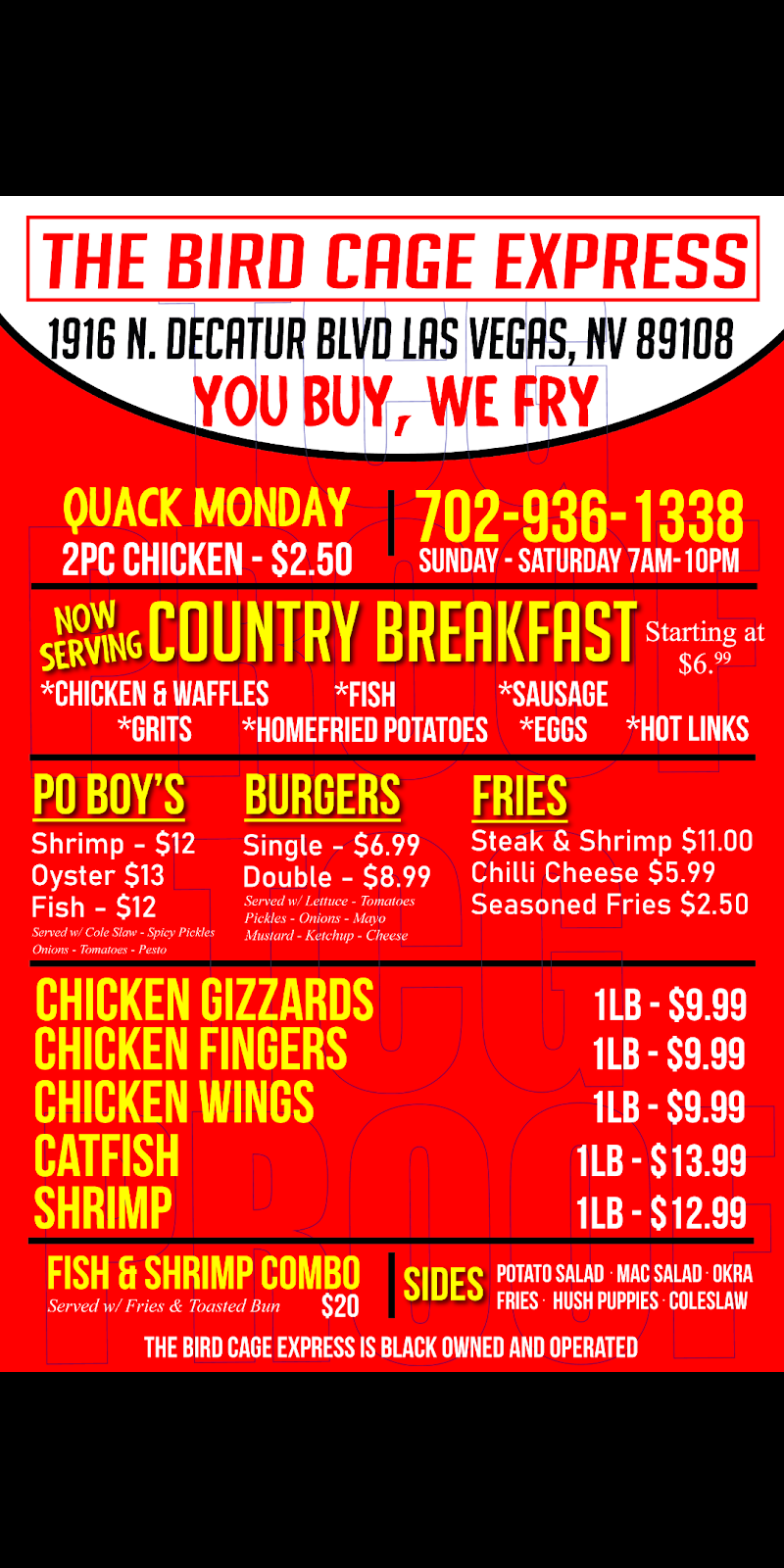 BirdCage | restaurant | 1916 N Decatur Blvd, Las Vegas, NV 89108, USA | 7029361338 OR +1 702-936-1338