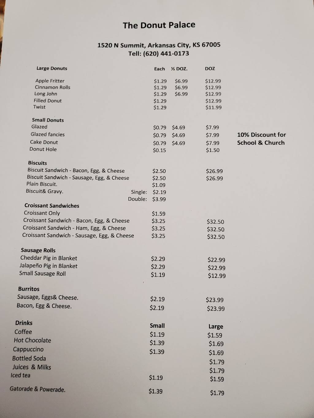 Donut Palace | restaurant | 1520 N Summit St, Arkansas City, KS 67005, USA | 6207949228 OR +1 620-794-9228