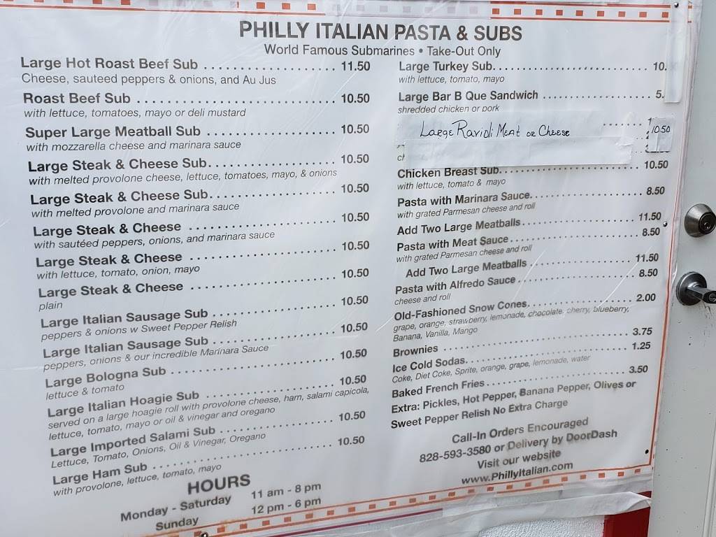 Philly Italian Pastas & Subs | restaurant | 2768 Asheville Hwy, Canton, NC 28716, USA | 8285933580 OR +1 828-593-3580