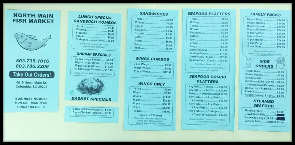 Northmain Fish Market | restaurant | 6010 N Main St, Columbia, SC 29203, USA | 8037351016 OR +1 803-735-1016