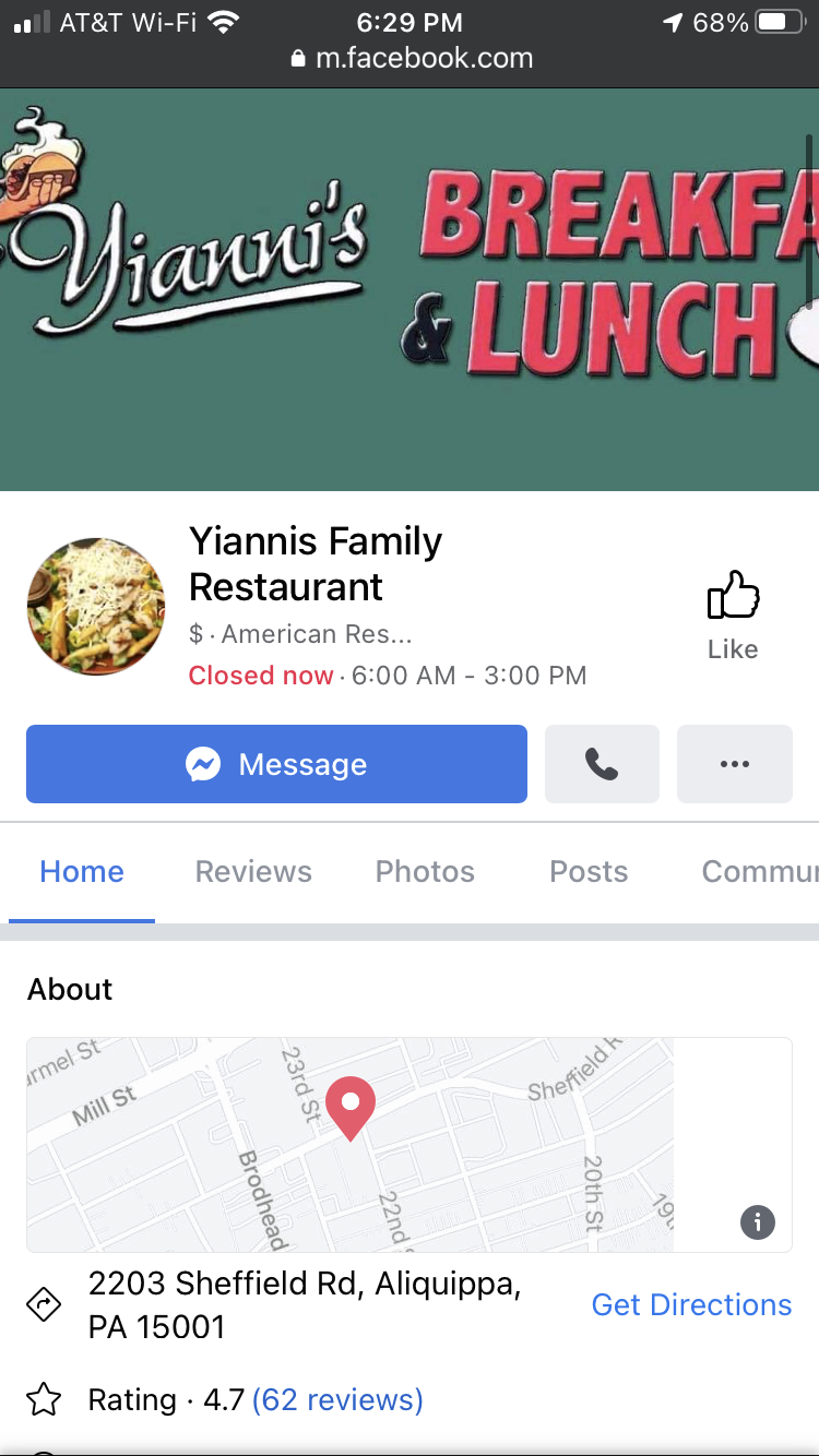 Yianni’s Family Restaurant | restaurant | 2203 Sheffield Rd, Aliquippa, PA 15001, USA | 7248570468 OR +1 724-857-0468