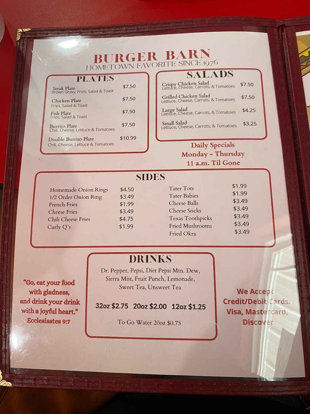 Burger Barn | restaurant | OK-100, Webbers Falls, OK 74470, USA | 9184642890 OR +1 918-464-2890