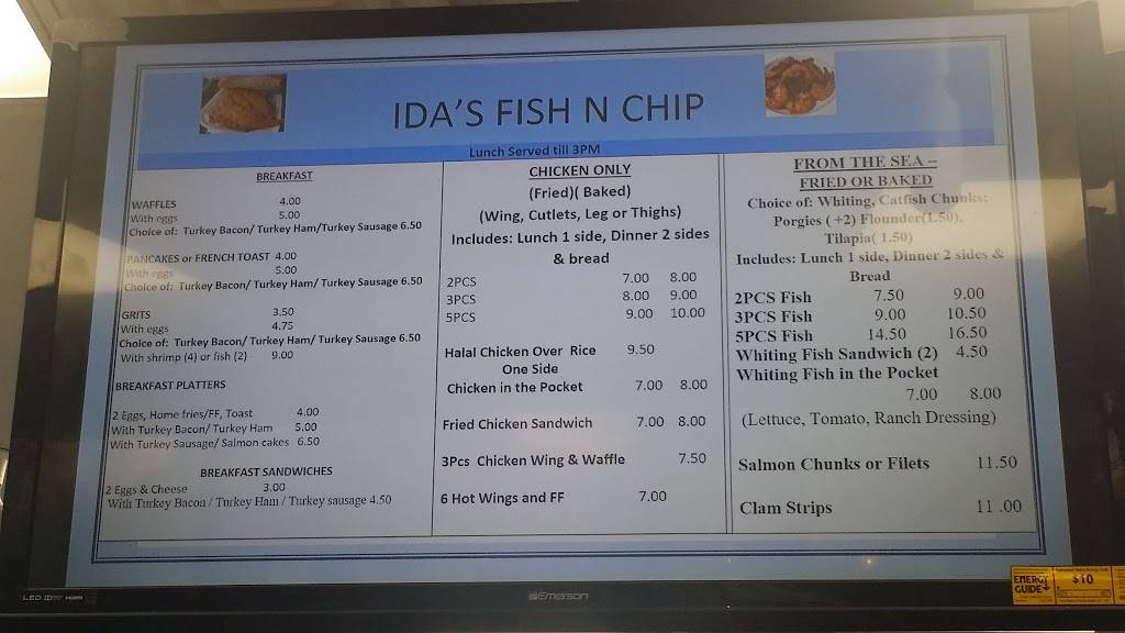 IDAS FISH N CHIPS | restaurant | 706 Jerusalem Ave, Uniondale, NY 11553, USA | 5162439623 OR +1 516-243-9623