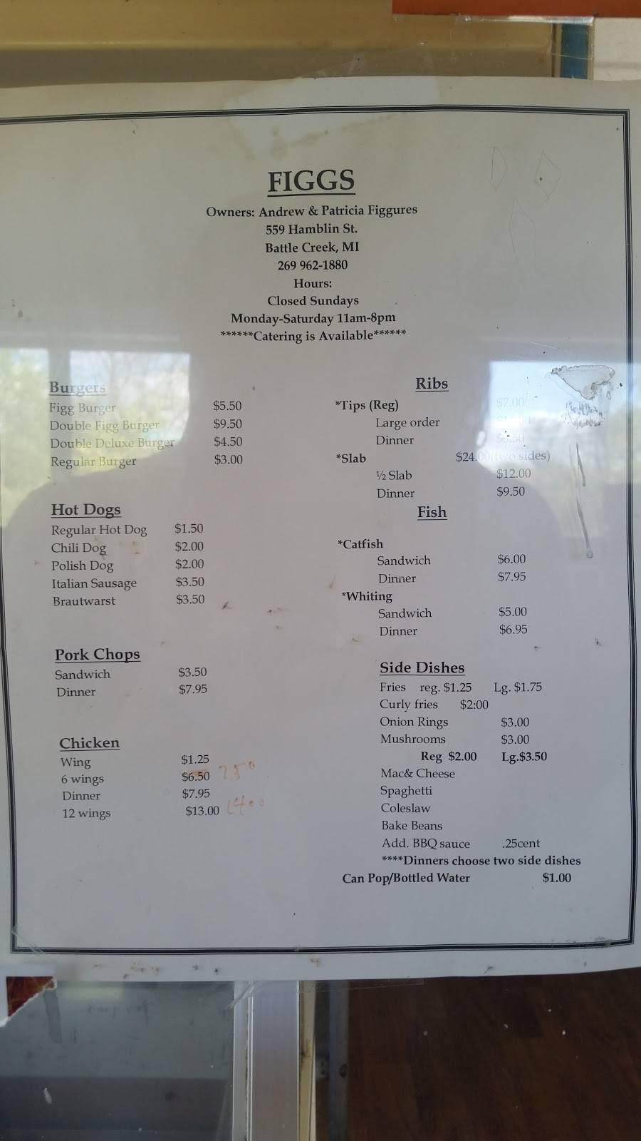 Figgs Fast Food | restaurant | 559 Hamblin Avenue, Battle Creek, MI 49037, USA | 2697535989 OR +1 269-753-5989