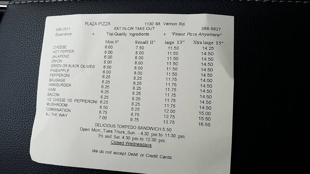 Plaza Pizza | restaurant | 1130 Mt Vernon Rd # 1, Newark, OH 43055, USA | 7403662511 OR +1 740-366-2511