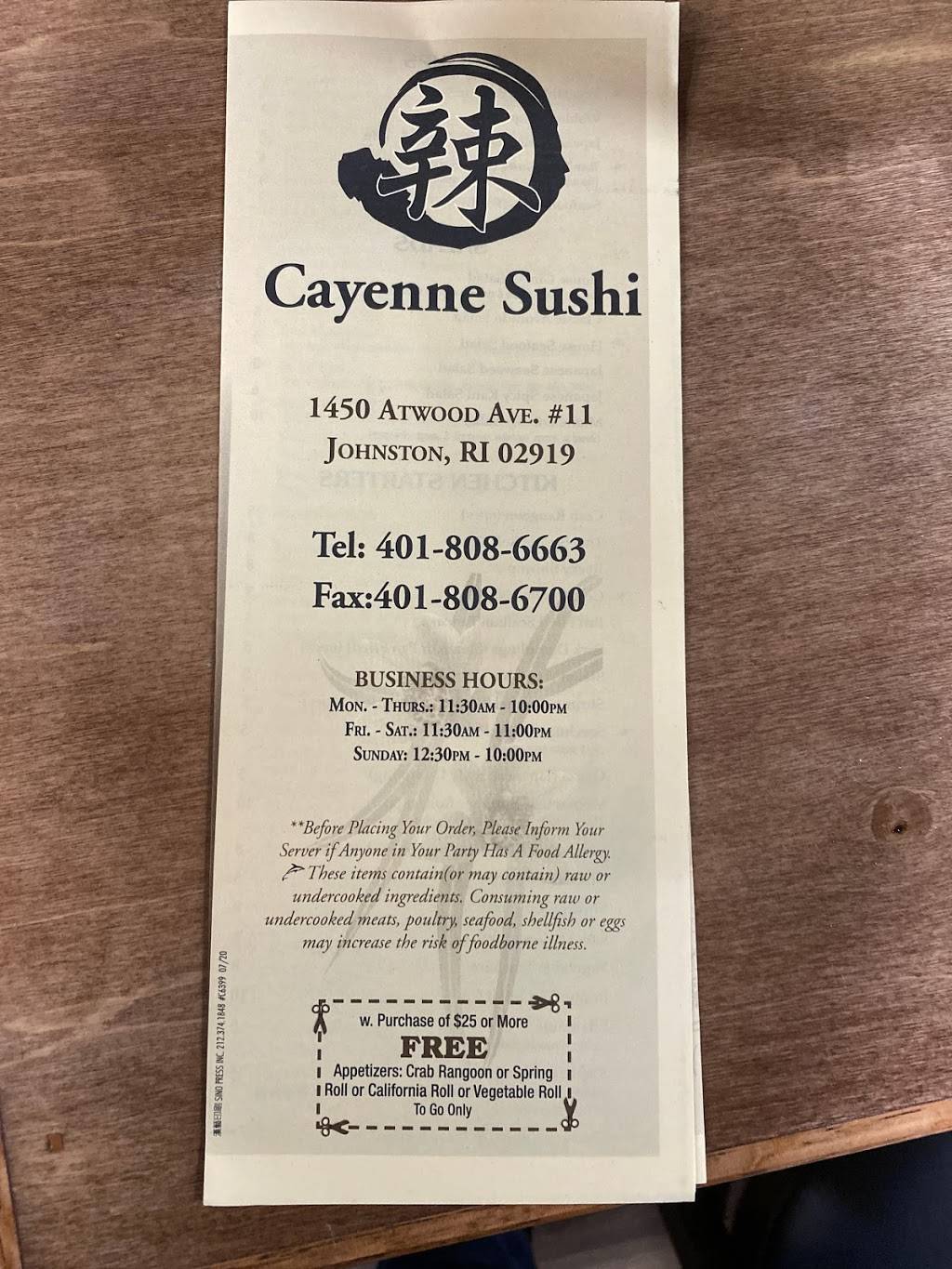 Cayenne sushi restaurant | restaurant | 1450 Atwood Ave, Johnston, RI 02919, USA | 4018086663 OR +1 401-808-6663