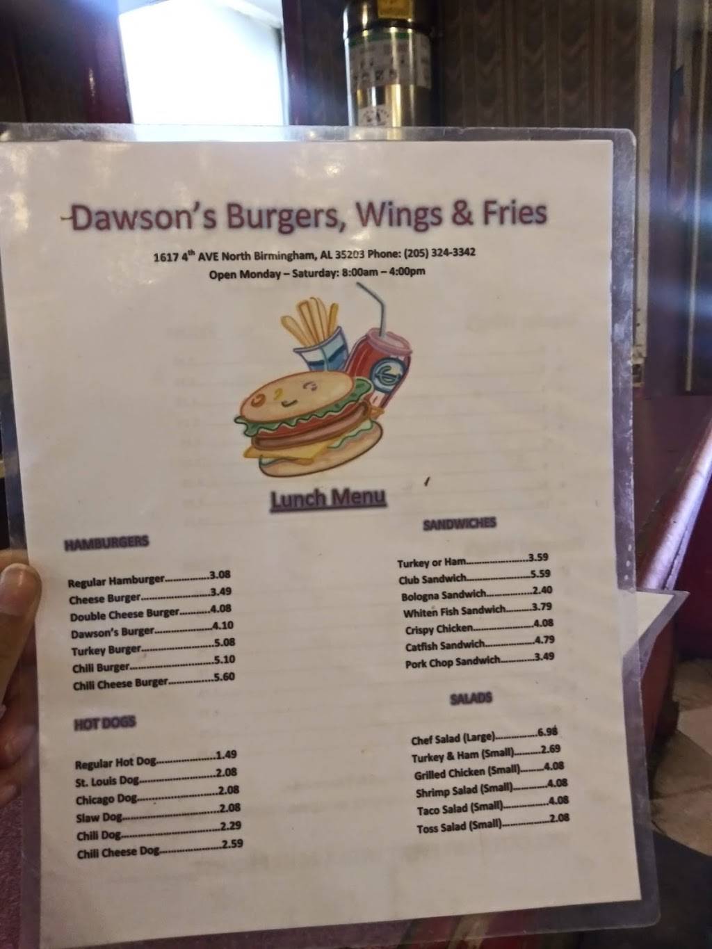 Dawsons Burgers Wings & Fries | restaurant | 1617 4th Ave N, Birmingham, AL 35203, USA | 2053243342 OR +1 205-324-3342