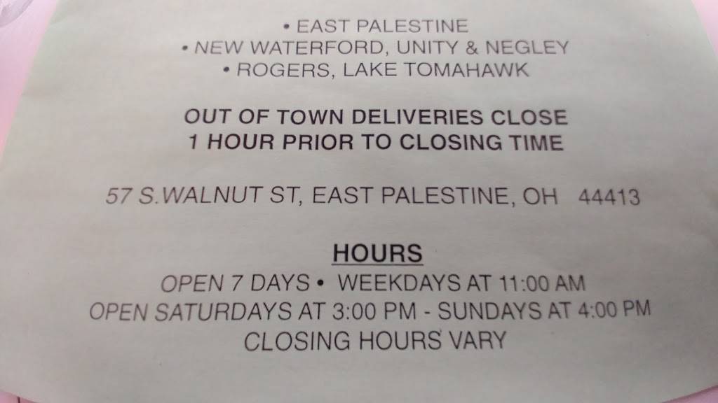 Cozzas Pizza Shop | restaurant | 57 Walnut St, East Palestine, OH 44413, USA | 3304261955 OR +1 330-426-1955