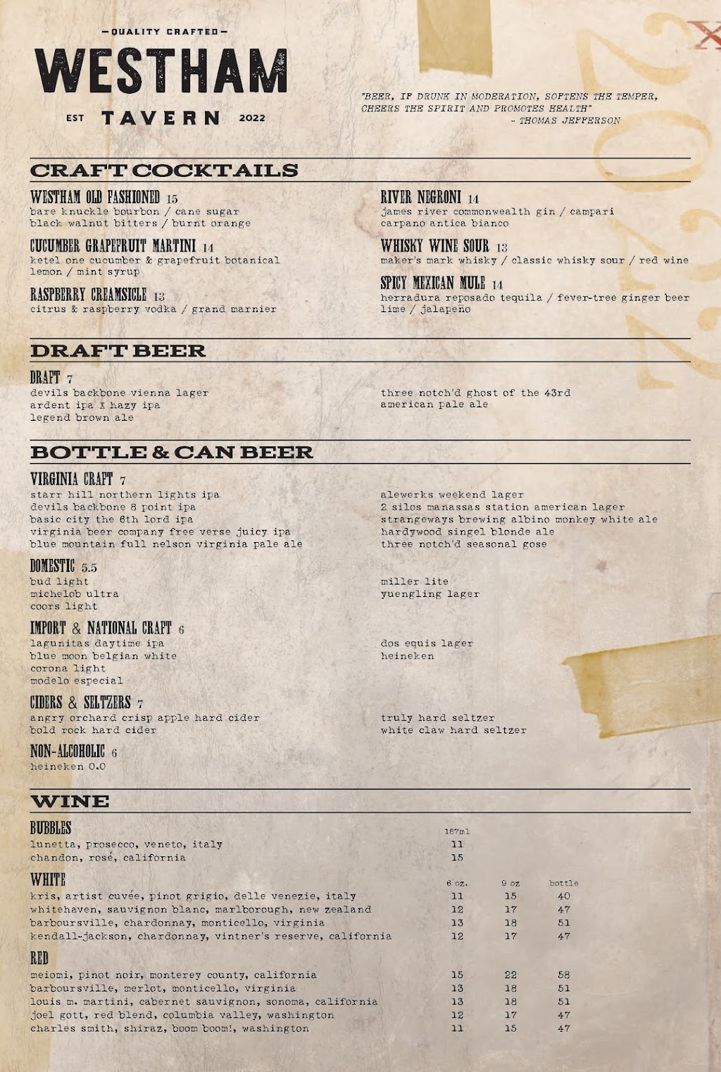 Westham Tavern | restaurant | 100 S 12th St, Richmond, VA 23219, USA | 8043447212 OR +1 804-344-7212