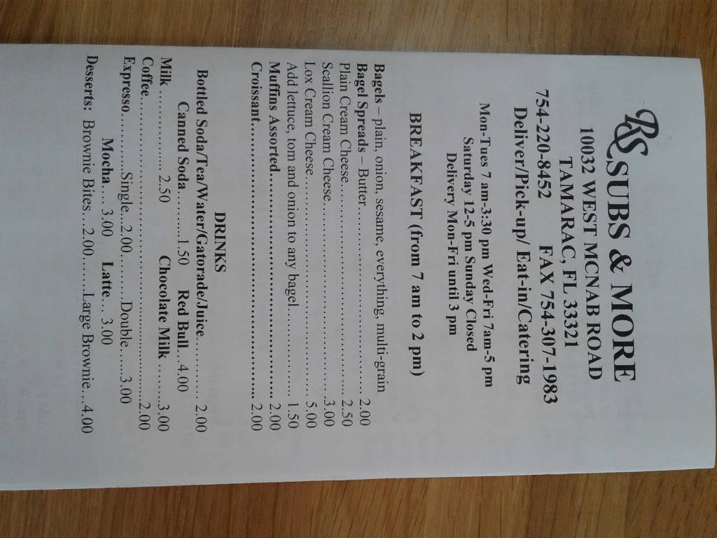 RC Subs And More | restaurant | 10032 W McNab Rd, Tamarac, FL 33321, USA | 9542208452 OR +1 954-220-8452