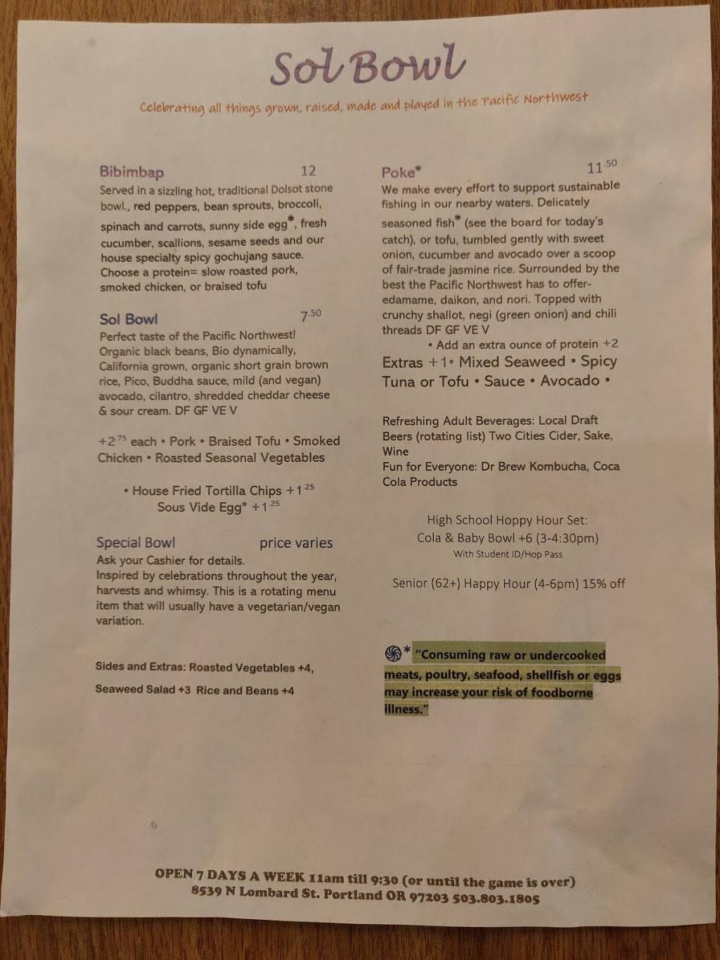 Sol Bowl PNW | restaurant | 8539 N Lombard St, Portland, OR 97203, USA | 5034447190 OR +1 503-444-7190
