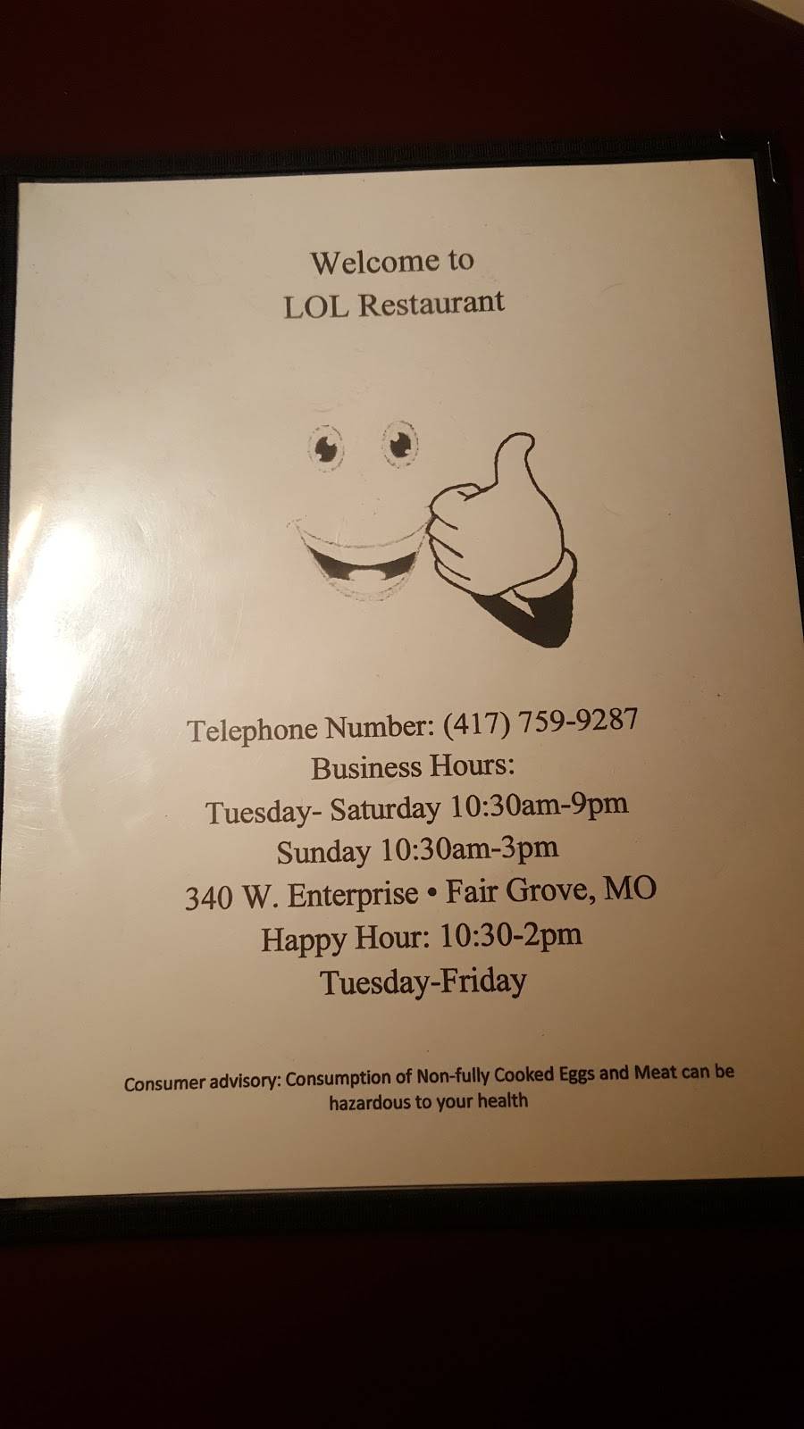 LOL Restaurant | restaurant | 340 W Enterprise, Fair Grove, MO 65648, USA | 4177599287 OR +1 417-759-9287