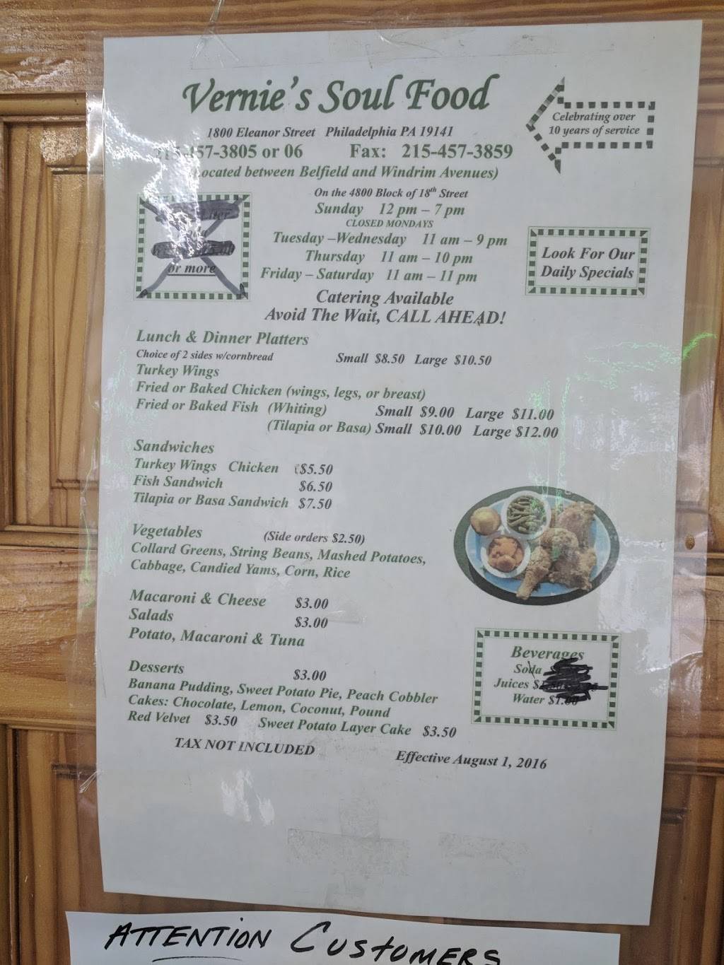 Vernies Soul Food Inc | meal takeaway | 1800 W Eleanor St, Philadelphia, PA 19141, USA | 2154573805 OR +1 215-457-3805