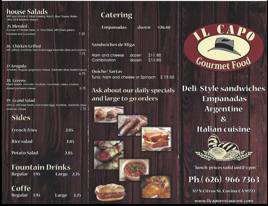 Il Capo Gourmet Food | restaurant | 117 N Citrus Ave, Covina, CA 91723, USA | 6269667363 OR +1 626-966-7363