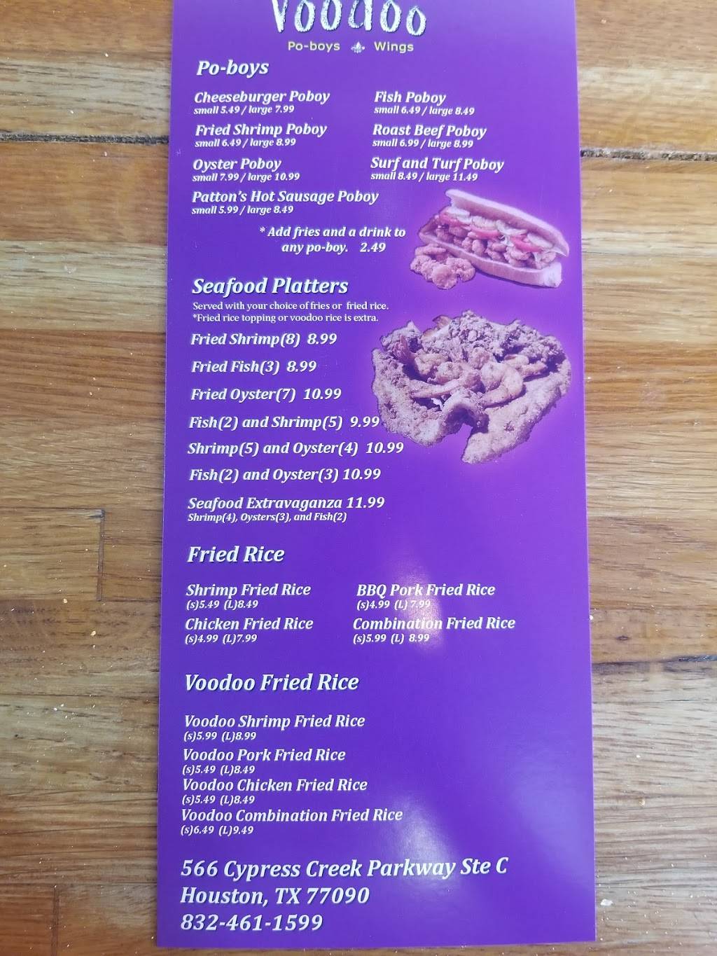 Voodoo po-boys & wings | restaurant | 566 Farm to Market 1960 Rd W, Houston, TX 77090, USA | 8324611599 OR +1 832-461-1599