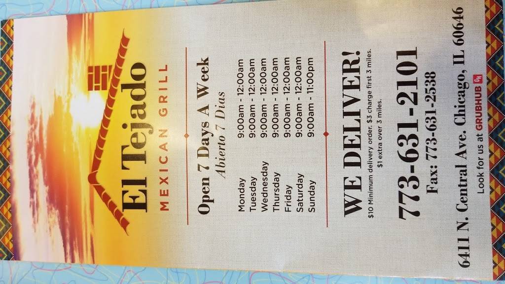 El Tejado Mexican Grill | restaurant | 6411 N Central Ave, Chicago, IL 60646, USA | 7736312101 OR +1 773-631-2101