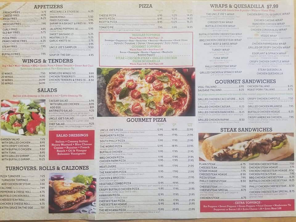 Uncle Joes Pizzeria & Grill | restaurant | 333 N Black Horse Pike, Williamstown, NJ 08094, USA | 8565164556 OR +1 856-516-4556