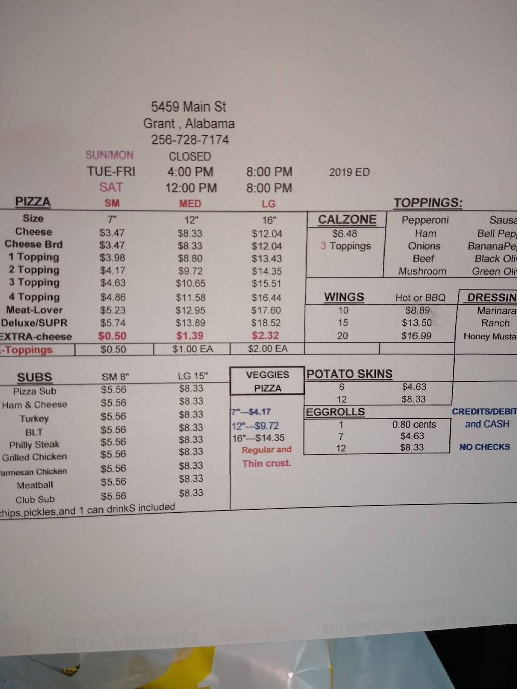 Main Street Pizza | restaurant | 5459 Main St, Grant, AL 35747, USA | 2567287174 OR +1 256-728-7174