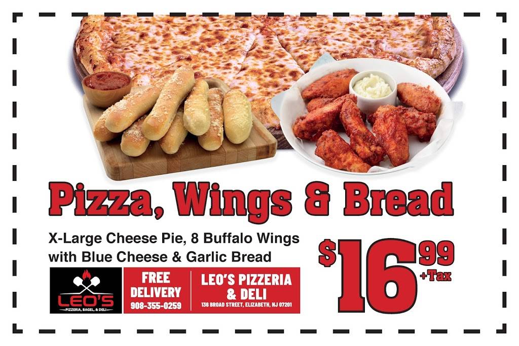 Leos Pizzeria Bagel & Deli | restaurant | 136 Broad St, Elizabeth, NJ 07201, USA | 9083550259 OR +1 908-355-0259