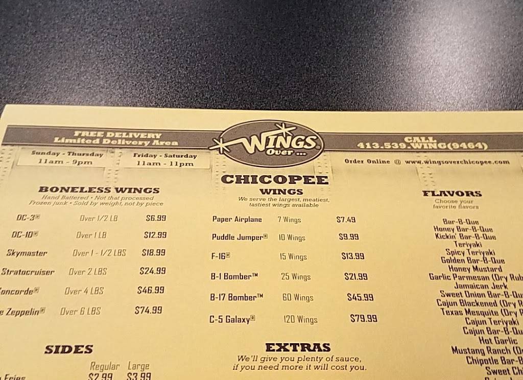 Wings Over Chicopee | restaurant | 1408 Memorial Dr, Chicopee, MA 01020, USA | 4135399464 OR +1 413-539-9464