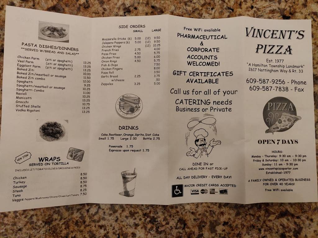 Vincents Pizza | restaurant | 2617 Nottingham Way, Mercerville, NJ 08619, USA | 6095879256 OR +1 609-587-9256
