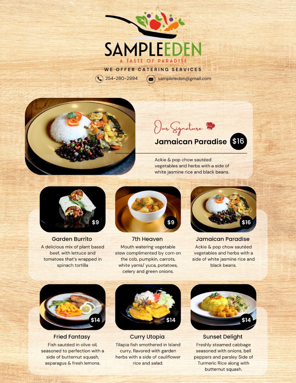 Sample Eden | restaurant | 4705 Honeystreet Bridge Ln, Killeen, TX 76549, USA | 2542802994 OR +1 254-280-2994