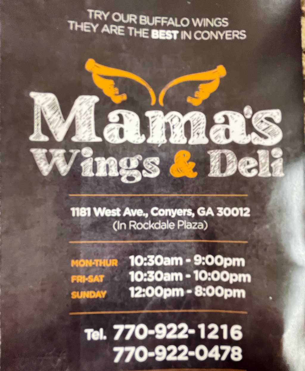 Mamas Wings & Deli | restaurant | 1181 West Ave SW, Conyers, GA 30012, USA | 7709221216 OR +1 770-922-1216