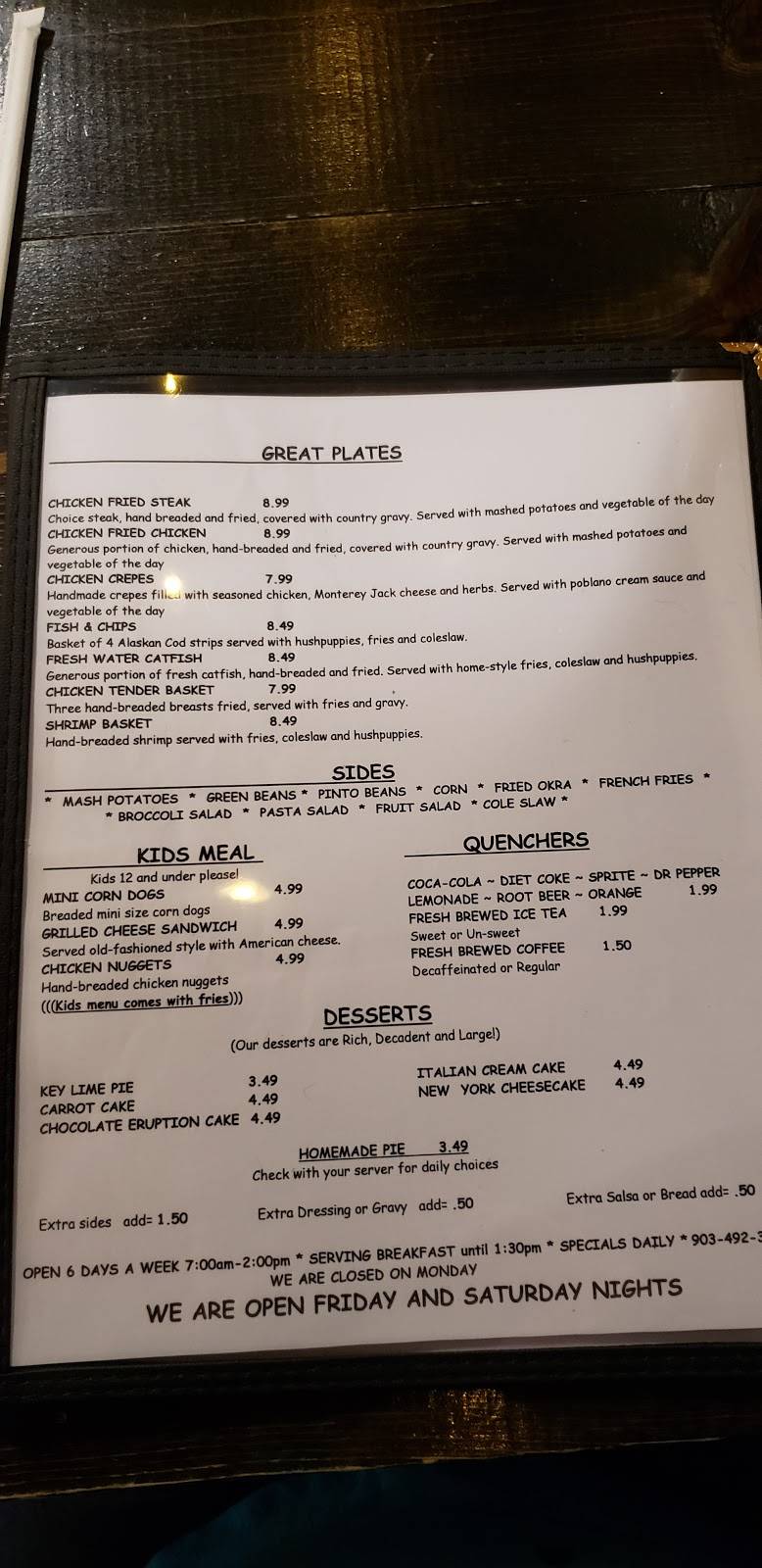 Jans Restaurant & Grill | restaurant | 101 E Lipscomb St, Quitman, TX 75783, USA | 9034923510 OR +1 903-492-3510