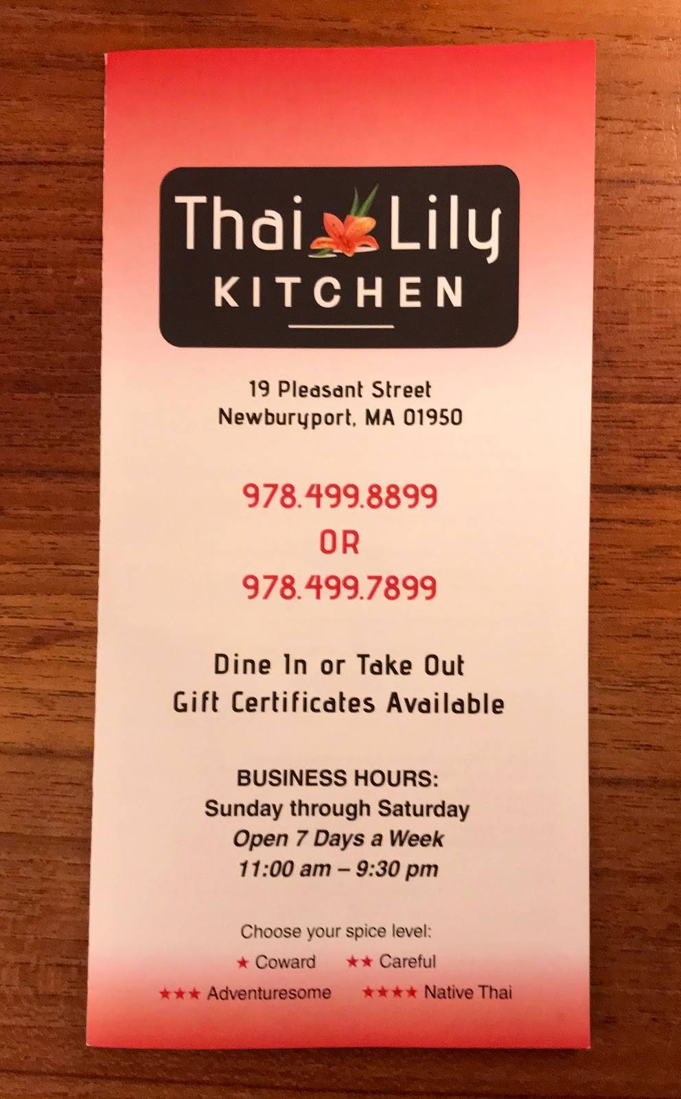 Thai Lily Kitchen | restaurant | 19 Pleasant St, Newburyport, MA 01950, USA | 9784998899 OR +1 978-499-8899