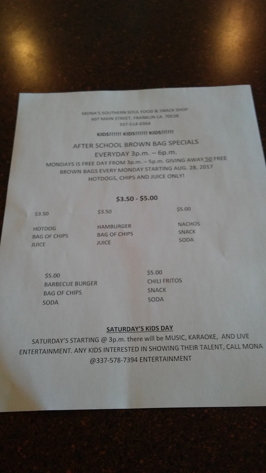 Monas Southern Soul Food & Snack Shop | restaurant | 607 Main St, Franklin, LA 70538, USA | 3375787394 OR +1 337-578-7394