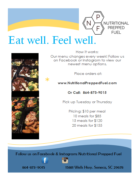 Nutritional Prepped Fuel | restaurant | 15881 Wells Hwy, Seneca, SC 29678, USA | 8648739015 OR +1 864-873-9015
