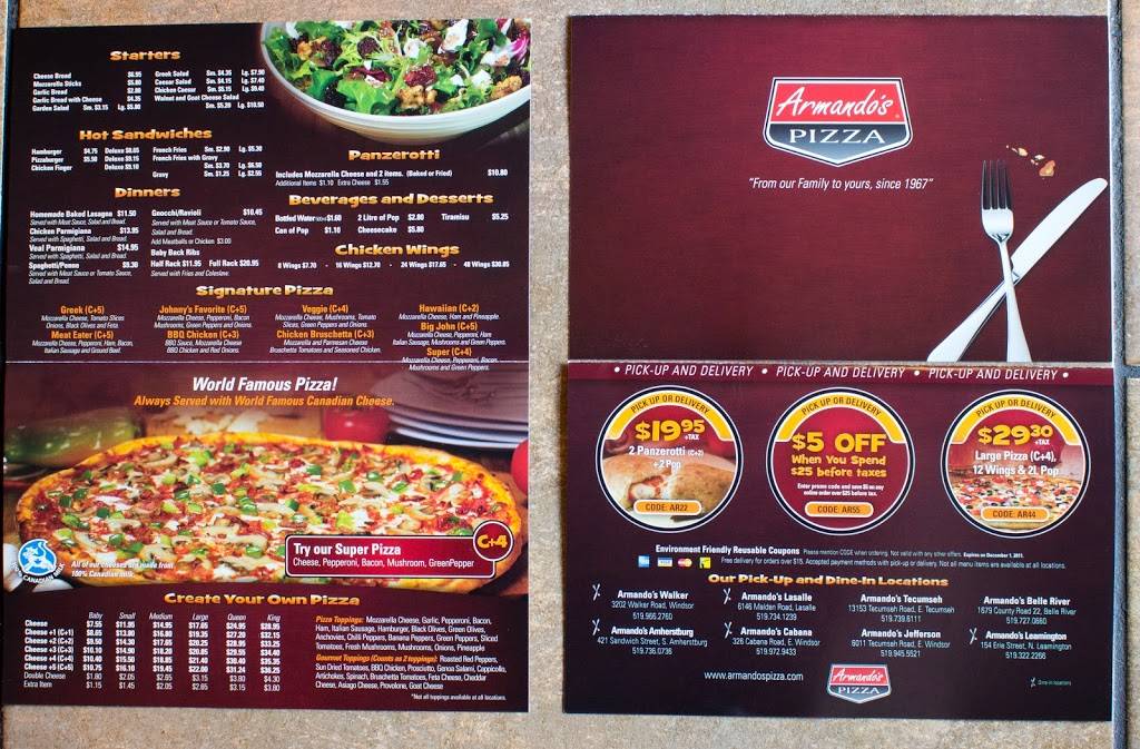 Armandos Pizza - Amherstburg | meal delivery | 421 Sandwich St S, Amherstburg, ON N9V 3K8, Canada | 5197361736 OR +1 519-736-1736