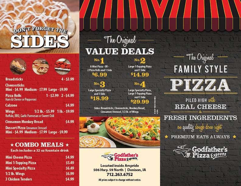 Godfathers Pizza Express | meal delivery | 506 Hwy 59 N., Denison, IA 51442, USA | 7122636752 OR +1 712-263-6752
