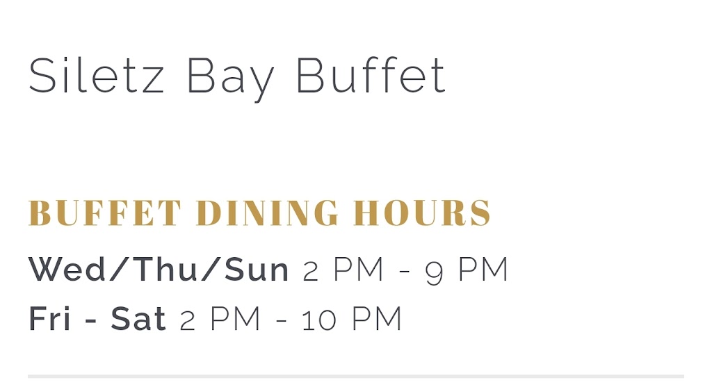 Siletz Bay Buffet | restaurant | 1777 NW 44th St, Lincoln City, OR 97367, USA | 5419965961 OR +1 541-996-5961