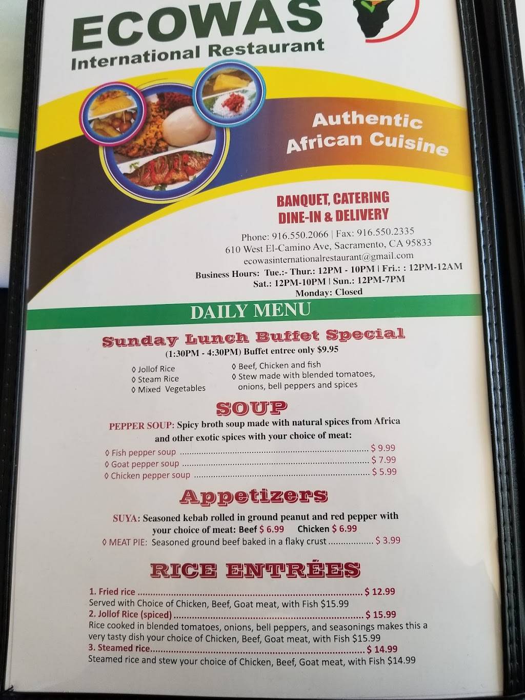 Ecowas International Restaurant - Authentic African Cuisine | restaurant | 610 W El Camino Ave, Sacramento, CA 95833, USA | 9165592066 OR +1 916-559-2066