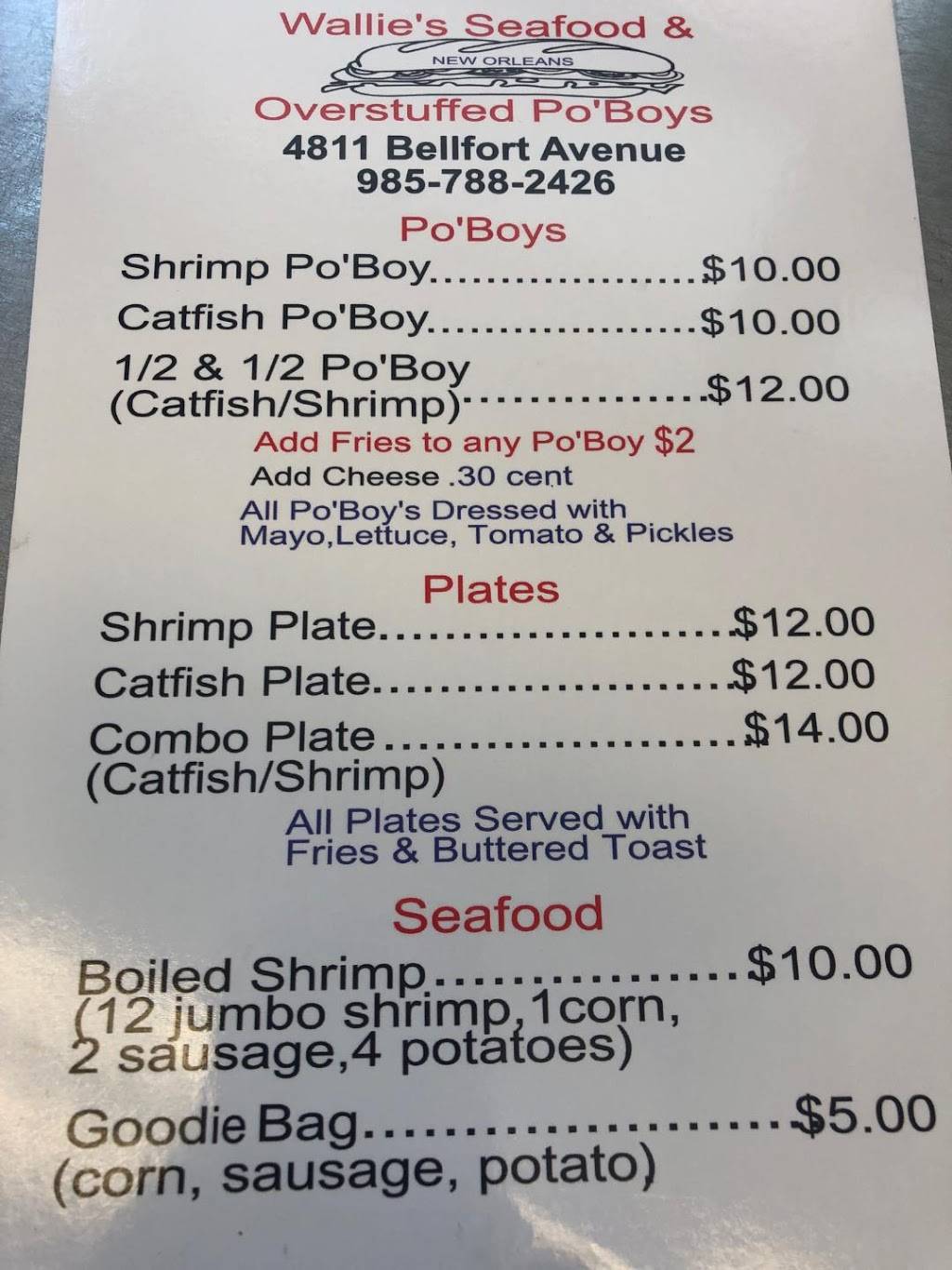 Wallies Seafood & Po-boys | restaurant | 4811 Bellfort St, Houston, TX 77033, USA | 9857882426 OR +1 985-788-2426